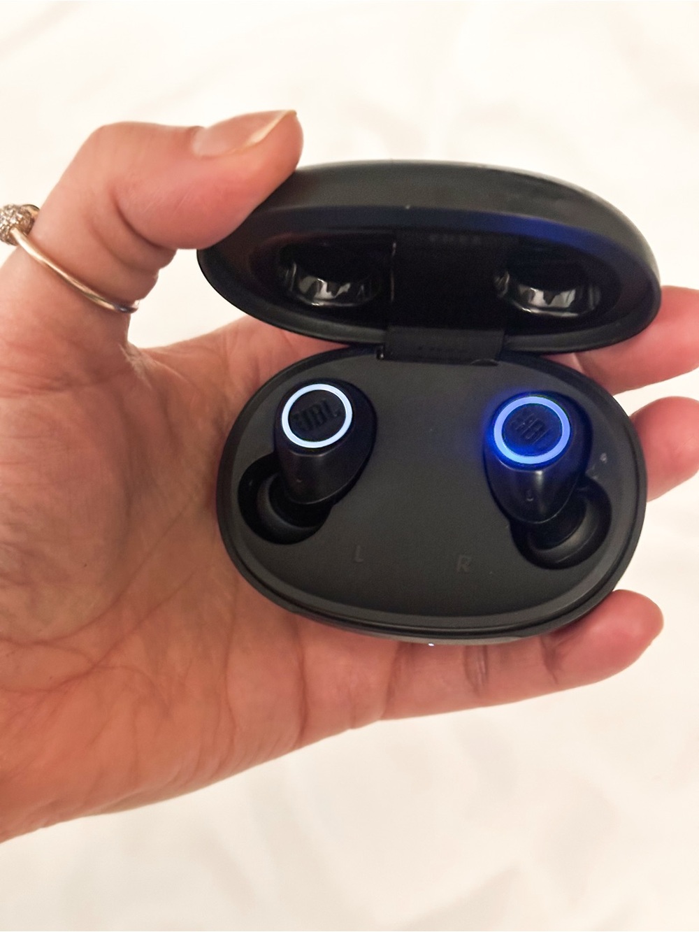JBL Black True Wireless Earbuds with Blue LED Rings